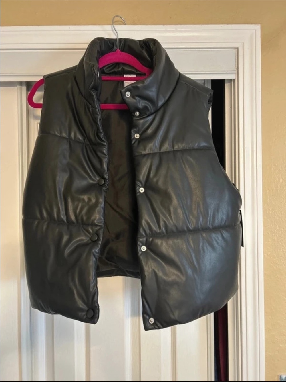 NWT No Boundaries Black Faux-Leather Puffer Vest